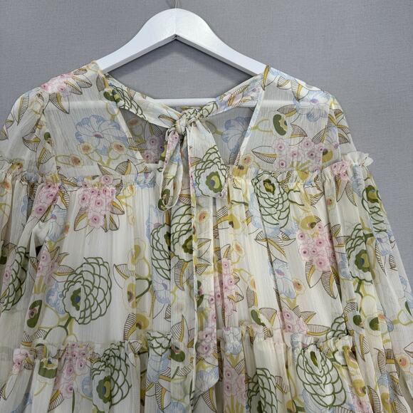 Ted Baker Bellona Tiered Trapeze Mini Dress Women 2 Cream Pastel Floral Babydoll - Picture 7 of 14